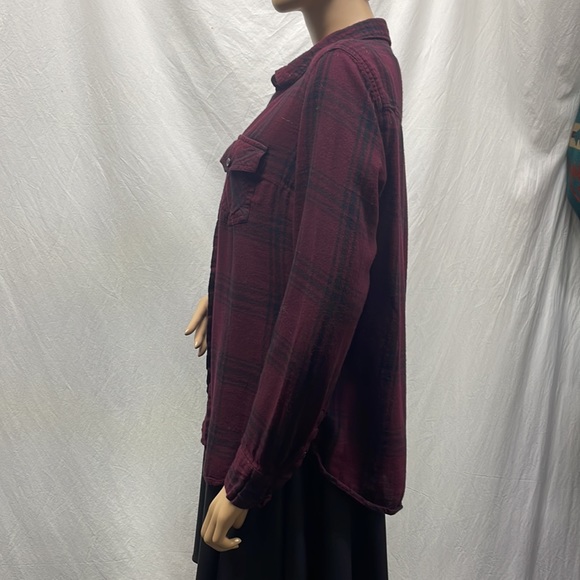 Jessica Simpson Burgundy & Black Plaid Button Down Shirt - Picture 4 of 5